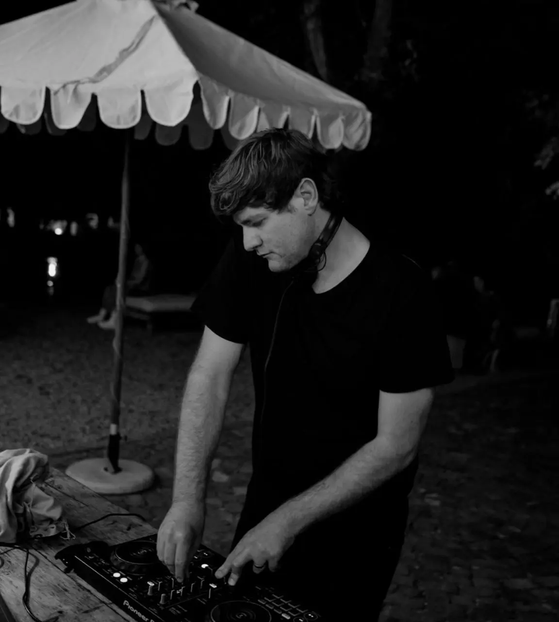 Mat at the decks at an evening event