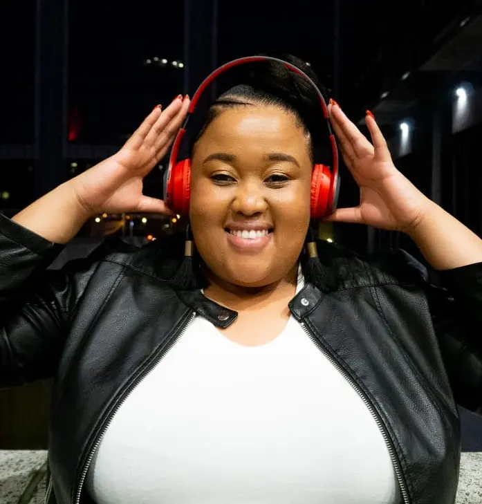 Thabelo with her headphones on